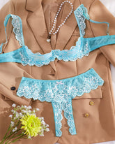 Sexy Lace Mesh Open Crotch Hollow Bra Underwear Set